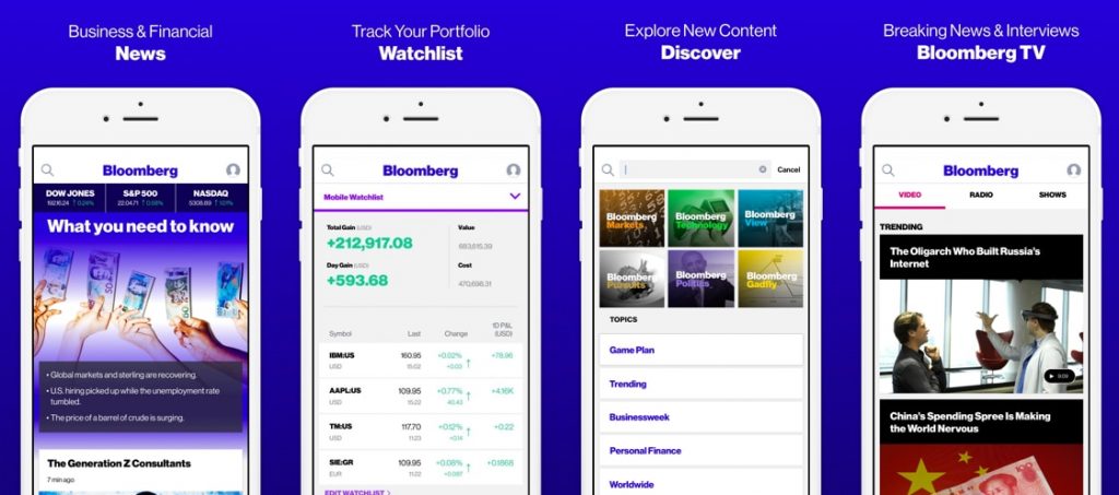 Bloomberg app's functionalities, built with React Native
