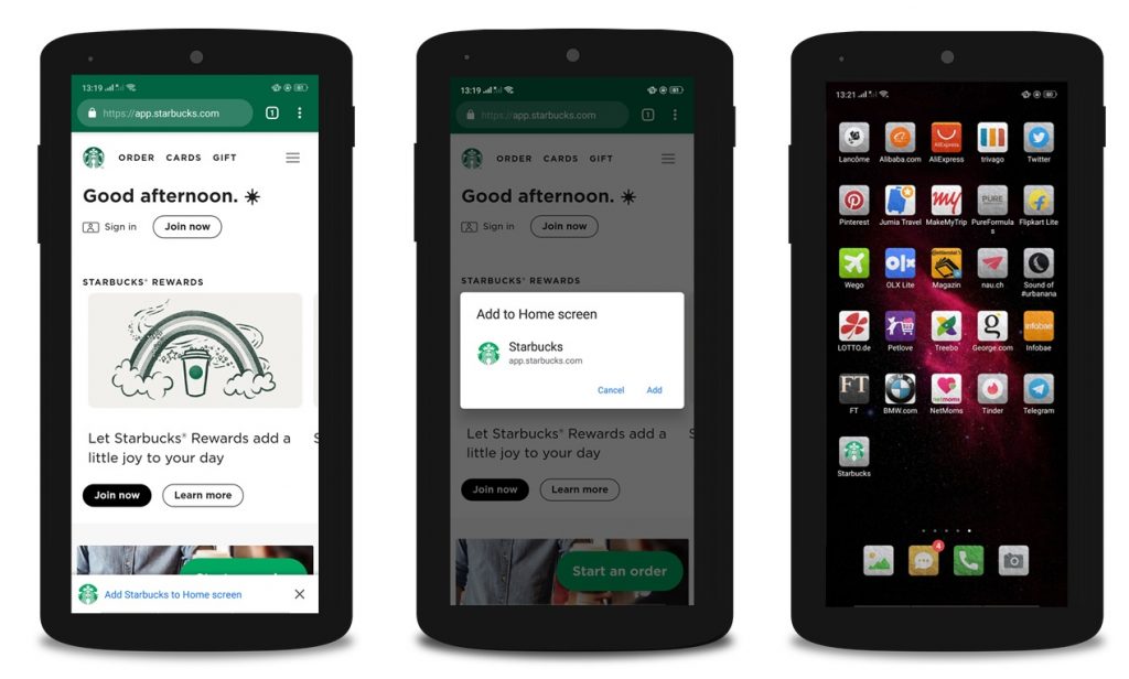 progressive web app examples Starbucks